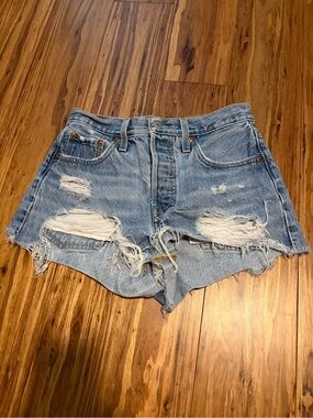Levi's 501 Light Blue Distressed Denim Cutoff Shorts